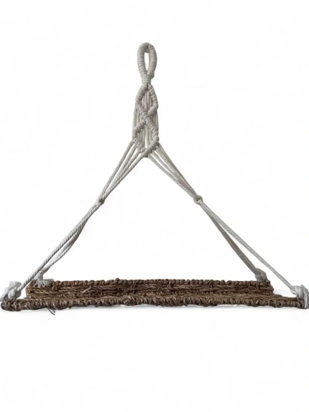 15” Rustic Boho Natural Seagrass Hanging Shelf Woven Cotton Triangular Macrame